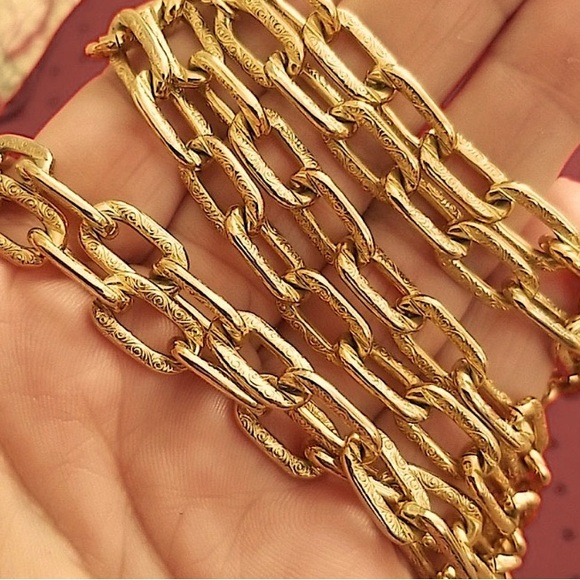 PAPER CLIP NECKLACE GOLD CHAIN 25” NEW VINTAGE MONET 1/2” x 1/4 LINKS ENGRAVED - Picture 7 of 11